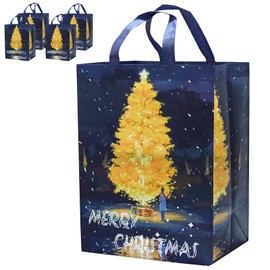 Topeedy 4 Packs Christmas Non-woven Bag with Handles，41 * 30 * 18cm Purple Reusable Xmas Gift Bag Large Tote Shopping Bag for Celebrating the Christmas Night Happy New Year Party