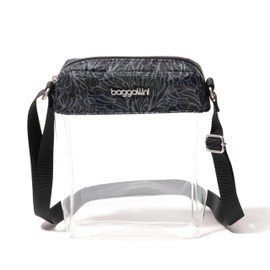 Baggallini Women's Explorer Crossbody Bag Approved-Clear Purse for Stadium Events, Midnight Blossom, 6" w x 7.75" h