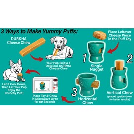 Durkha Puff and Fetch Microwavable Dog Toy with Yak Cheese Treat Inside Microwave Safe Reusable Chew Dispenser for Small and Medium Dogs Encourages Mental Stimulation, Playtim,e and Stress Relief