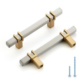 HOME EDIT 3 inch Cabinet Handles, 10 Pack Kitchen Cabinet Handles Brushed Nickel and Gold Drawer Pulls Zinc Alloy Square Bar Kitchen Pulls