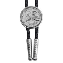 US 1776-1976 Bicentennial Washington Quarter BU Uncirculated Coin Simple Slide 36" Cord Silver Bolo Tie NEW - Drummer Boy