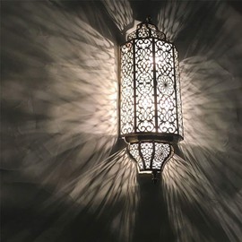 Turkish Wall Sconce Moroccan Handmade Vintage Hand Carved Craft Shade 25.5" Height, Frosted Glass Wall Porch Light Wall Lamp for Home,Villa