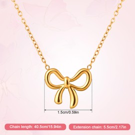 XIHIRCD Gold Bow Necklace, Dainty Bowknot Chain Necklace Fashion Bowtie Pendant for Choker Cute Bow Jewelry Gift for Women Girls
