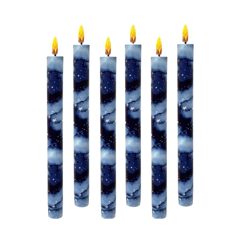 6pcs 9.5 Inch Starry Sky LED Taper Candles Battery Operated