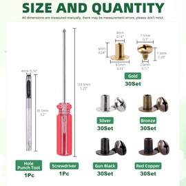 Keadic 302Pcs 5 Colors Metal Chicago Binding Screws Rivets Assortment Kit with Setting Tool, 8 * 6MM Round Flat Head Slotted Screws Posts Buttons Nail Rivets Studs for Leather Albums Scrapbook