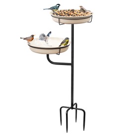 YALINKA Freestanding Birdbaths Bowl Outdoor, Free Standing Garden Bird Bath Bird Feeder & Bird Bath Bowl, Detachable Decoration Spa Birdfeeder for Garden Patio Yard Lawn, 4 Spiky Metal Stake (White)