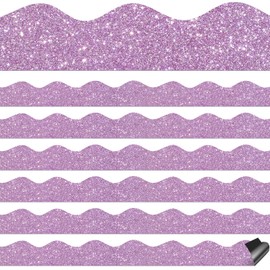Qeeenar 24 Pcs Light Purple Glitter Magnetic Borders for Classroom Glitter Bulletin Board Borders Whiteboard Chalkboard Shine Strips Trim Scalloped School Bulletin Board Decorations