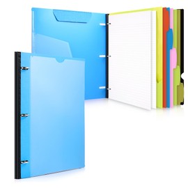 WOT I All-in-one Telescoping Binder Notebook, Refillable 3 Ring Binder with Customized Front Cover+Catalog Back Pocket+5 Subject Dividers+Movable Pocket Folder+60 Sheets Notepaper, Blue