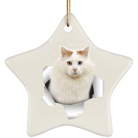 Funny Turskin Cat White Gold Coming Out of Cracked Wall Gifts 2025 Christmas Tree Ornaments Ceramic Star