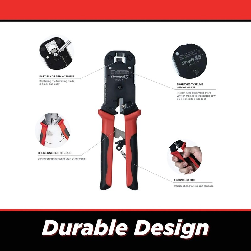 Simply45 Pass-Through RJ45 Crimp Tool for Unshielded and Internal Ground