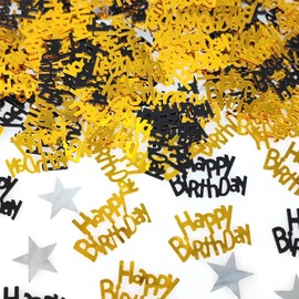 Konfetti Happy Birthday Tischdeko 18 Geburtstag, Streudeko Geburtstag, Konfetti Gold Silber Schwarz,Happy Birthday,Glitzer für Hochzeit Jubiläum