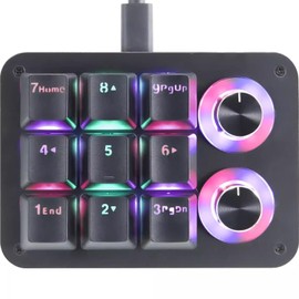 One Handed Programmable Mechanical Keyboard 9 Keys Macro Number Pad Keyboard Drive Free RGB LED Backlight USB Portable Keyboard with 2 Knobs OEM Red Shaft Switch Portable PC Gaming Keypad Accessories