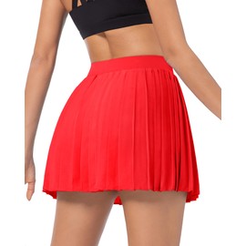 Betaven Pleated Tennis Skirts for Women with Shorts Lightweight Athletic Skorts High Waisted Golf Skirts for Running,Dark Red,X-Large