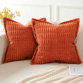 Artscope Orange Cushion Covers Set of 2 Corduroy Decorative Square Striped Pillowcase with Stitched Edge Pillow Covers 40x40cm for Home Decor Sofa Bedroom Car