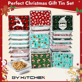 BYKITCHEN 30PCS Foil Trays with Lids for Christmas, 21x16x5cm Foil Food Containers with Lids, Tin Foil Trays, Disposable Foil Food Trays, Christmas Accessories for Baking/Roasting & Holiday Gifting