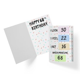 Karto Funny 68th Birthday Card for Men Women - Large 5.5x8.5 inch 68 Years Old Birthday Cards for Him Her - Feel