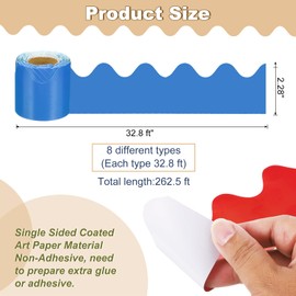 PATIKIL Bulletin Board Border, 262.5 Ft Total, 8 Roll Colorful Scalloped Borders Trim Decor for Classroom Chalkboard, Desk, Locker, Poster Board, 8 Color