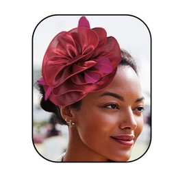 Yokawe Elegant Red Satin Flower Fascinator Headband, Burgundy and Fuchsia(Vine Red)