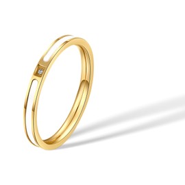 munone White Black Enamel Mother of Pearl Cubic Zirconia 14k Gold Plated Titanium Elegant Minimalist Stackable Rings Non Tarnish Gold Plated Rings for Women