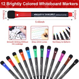 Lemical Magnetic Dry Erase Markers 12 Colors Magnetic White Board Markers Erasable Fine Tip Markers with Eraser Cap Low Odor Magic Doodle Pens Floating Painting Pen for Drawing