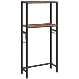 HOOBRO HOOBRO Over-The-Toilet Storage, 2-Tier Bathroom Organizer Over Toilet, Bathroom Shelves with Toilet Paper Holder and Hooks, Freestanding Storage Shelf, Space Saver, Rustic Brown and Black BF49TS01