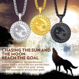 Richsteel Mens Necklaces Brother Gifts Gold Plated Chain Viking Jewellery for Men Yin Yang Wolf Necklace
