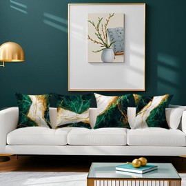 LDJRSY Green and Gold Throw Pillow Covers Set of 4-18x18 Inch Emerald Green and Gold Decorative Pillows for Home Decor Sofa, Couch, Bedroom, Living Room Decor Pillow Cases