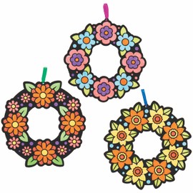 Baker Ross AX882 Velvet Fabric Flower Wreaths Craft Set - Pack of 10 for Children to Colouring, Crafts and Decorating