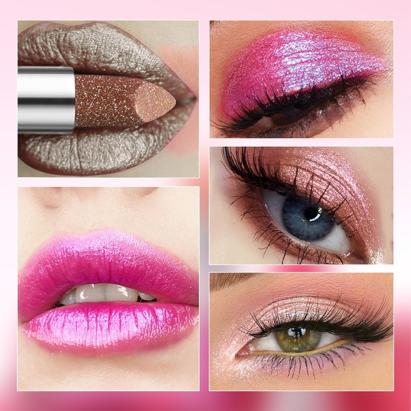 Prreal Sparkling Lipstick Moisturising,Glitter Lipstick Long-Lasting Waterproof,Metallic Not Stick Cup