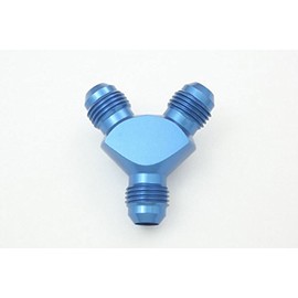 Autobahn88 Aluminum Anodized Hose End Fitting - AN Male Flare Y-Block Splitter, AN8 to AN6 x 2 (Blue)