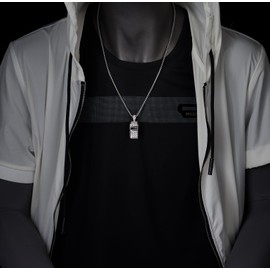 COOLSTEELANDBEYOND Men's Iced Out Pipe Pendant Necklace with Cubic Zirconia, Stainless Steel, 60 cm Wheat Chain, Stainless Steel, Cubic Zirconia