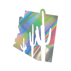 Arizona Shaped Saguaro Cactus Premium Sticker Decal Oil Slick Rainbow Holographic Metallic Explore Camp Overland az Desert Wild - Oil Slick - 1.68" W x 2" H