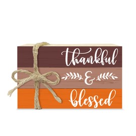 Fall Tiered Tray Decor, Thanksgiving Tiered Tray Decorations, Mini Thankful Blessed Faux Wood Book Stack Decor For Earthy Cabin Kitchen, Rustic Home Shelf Decor, Three Pieces -B13