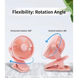 ANYPOWK - Mini ventilador con clip, 4 pulgadas, ventilador recargable de 2500 mAh, ventilador personal para cama, carriola de bebé, al aire última intervensión, asiento de coche, gimnasio, color rosa