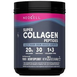 Neocell Super Collagen Peptides, 20G Collagen Peptides Per Serving, Gluten Free, Keto Friendly, Non-GMO, Grass Fed, Healthy Hair, Skin, Nails and Joints, Unflavored Powder, 21.2 Oz., 1 Canister