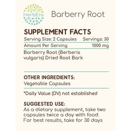 Barberry Root 60 Capsules, 500 mg, Concentrated Liquid Drops Natural Barberry Root (Berberis Vulgaris) Dried Root Bark (60 Capsules)