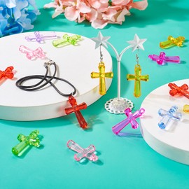 Cheriswelry 50pcs Cross Charms Pendants Transparent Acrylic Plastics Pendants Crucifix Cross Dangle Earring Charms Easter Necklace Pendants 44x26.5mm for DIY Craft Keychain Jewelry Making