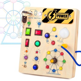 Montessori Busy Board, Educational Toy, Wooden Toy, 1, 2, 3, 4 Years Old, Boys, Girls, Birthday Present, Toddler, LED Switch, Fingertip Training, Early Development, Kindergarten Entrance Celebration