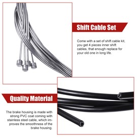 Boao 4 Pack Bike Gear Cable for Bicycles Universal Mountain Bicycle Shift Cable Kit Road Bike Change Transmission Set Black Cycling Shifter Housing Kit for Repair Accessories