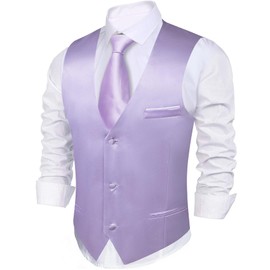Barry.Wang Vest for Men Business/Leisure Dress Suit Vests V-neck 2 Pockets Wedding Party Tuxedo Satin Waistcoat, Lavender Light Purple, Medium