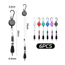 Pack of 6 Ballpoint Pens with Carabiner, Portable Stylus, Retractable Ballpoint Pen, Suitable for Workers, Teachers and Doctors