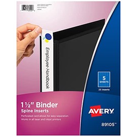 Avery 1.5 inch Binder Spine Inserts, Pack of 25 (89105), White