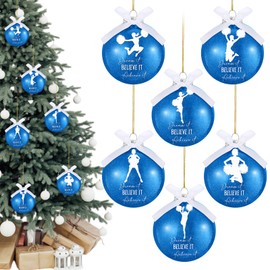 Zhanmai 6 Pcs Cheerleader Ornament Bulk Cheerleading Style Christmas Ball Hanging Ornament for Christmas Tree Believe It Dancer Ornaments Gift Bulk Balls with Ribbons for Xmas (Blue)