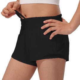 HXUNJW Girls Athletic Shorts Lightweight Running Shorts for Teen Girls Kids Liner with Zip Pocket and Elastic(04-Black/M)