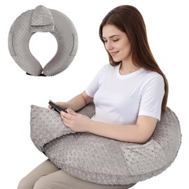 COOLBEBE Reading Pillow for Gaming, Arm Rest Support Pillow, U-Shaped Lap Pillow for Bed & Sofa, Compact Gaming Pillow with Tablet Support for Reading, Crocheting (Grey)