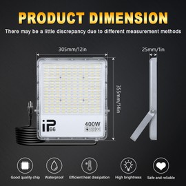 Willpower 400W Flood Lights Outdoor,40000LM Bright Floodlight with Plug 110V Outdoor Work Light IP66 Waterproof LED Security Light 6000K Daylight White Exterior Lights for House Yard Patio Parking