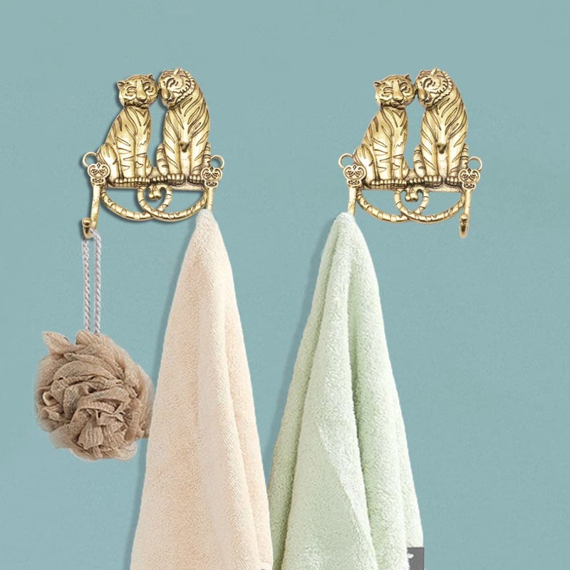 JfwuHap Small Tiger Wall Hooks, 2Pcs Towel Hooks for Bathrooms,
