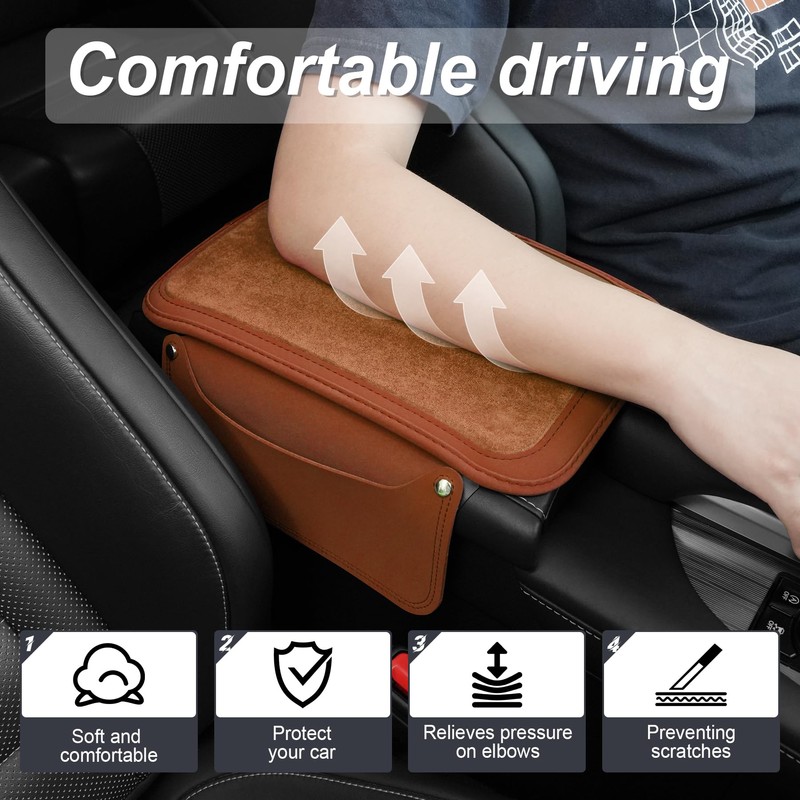 SINGARO Car Leather Center Console Cover with 2 Storage Bags,