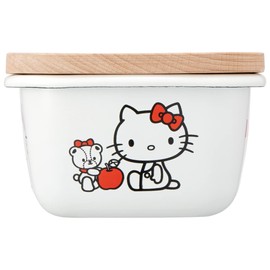 Skater ENBT5-A Enameled Butter Case, Wooden Lid, 16.9 fl oz (500 ml), Kitty & Tiny Cham, Sanrio