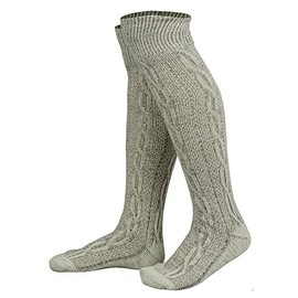 FAIZI FASHION Mens Bavarian Oktoberfest/Causal Lederhosen Socks Pairs White & Brown Mix (L)